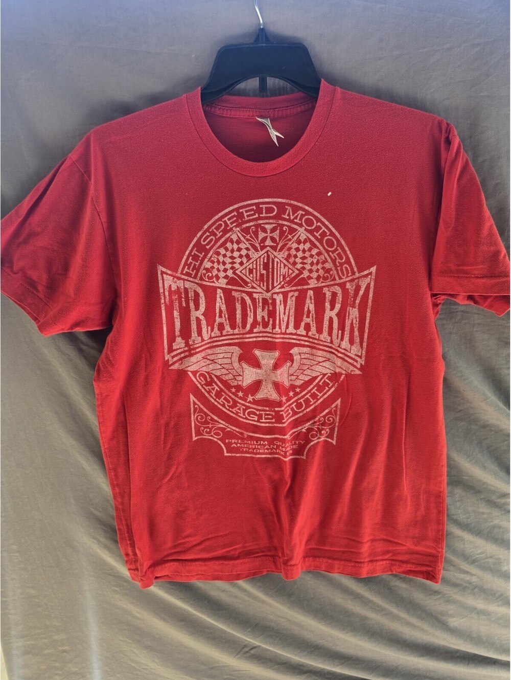 AMERICAN APPAREL 50/50 Shirt Red Retro Graphic Custom Hi Speed Motors USA Mens L